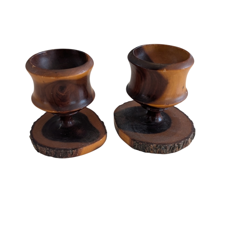 Lot of 2 Vintage Genuine Australian Mulga Wood Egg Cups/Wood Candleholders